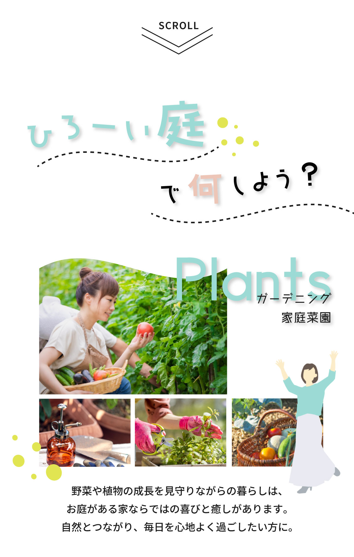 美都住販　mitohouse 相談会　ひろーい庭で何しよう？　ガーデニング　家庭菜園　野菜や植物の成長を見守りながらの暮らしは、お庭がある家ならではの喜びと癒しがあります。自然とつながり、毎日を心地よく過ごしたい方に。